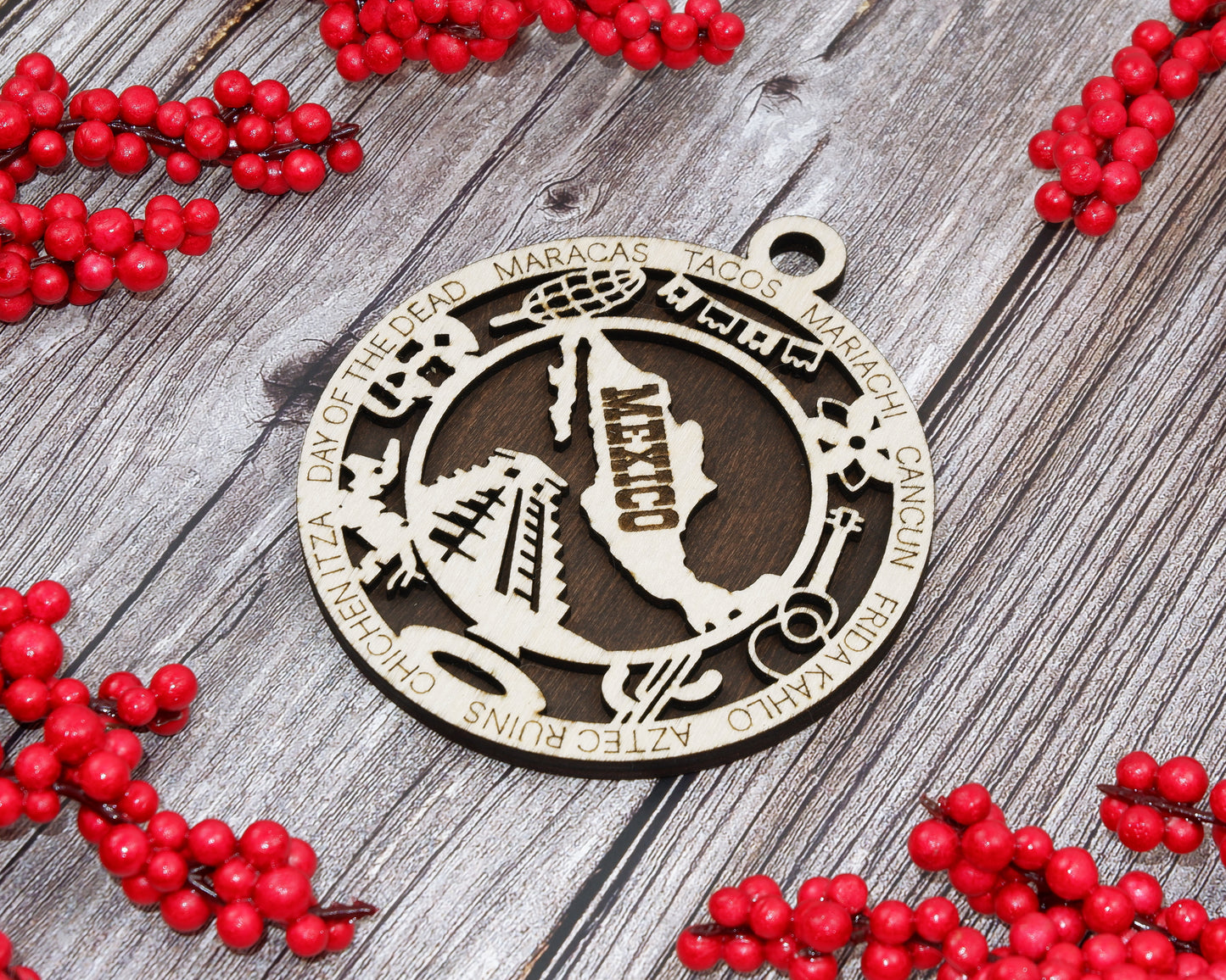 Mexico Travel Ornaments • Wooden Mexico Maps Christmas Ornaments • Laser Cut Mexican Souvenir • Cultural Mexico Gift Decor