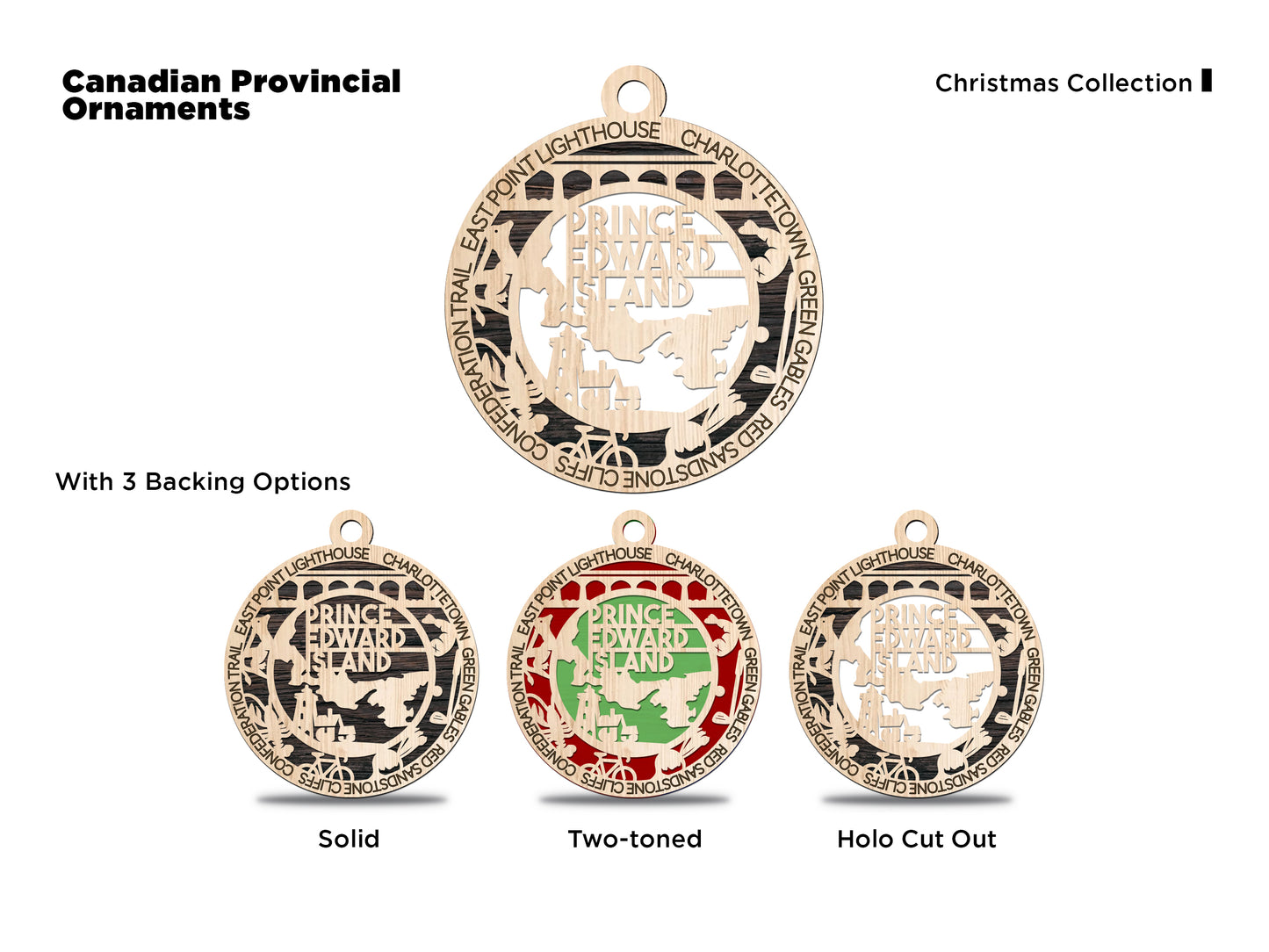 Prince Edward Island Travel Ornaments • Wooden PEI Maps Christmas Ornaments • Laser Cut PEI Souvenir • Personalized PEI Gift