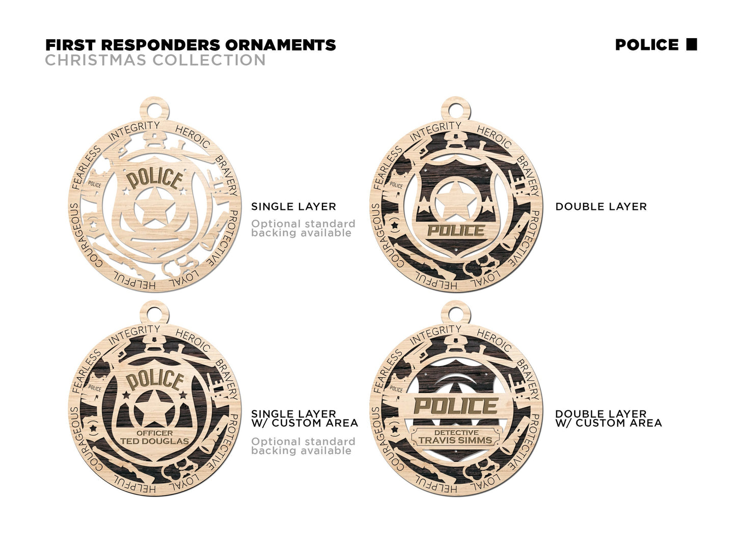 Police Personalized Ornaments | Handcrafted | Wooden | Laser-Cut | Gift
