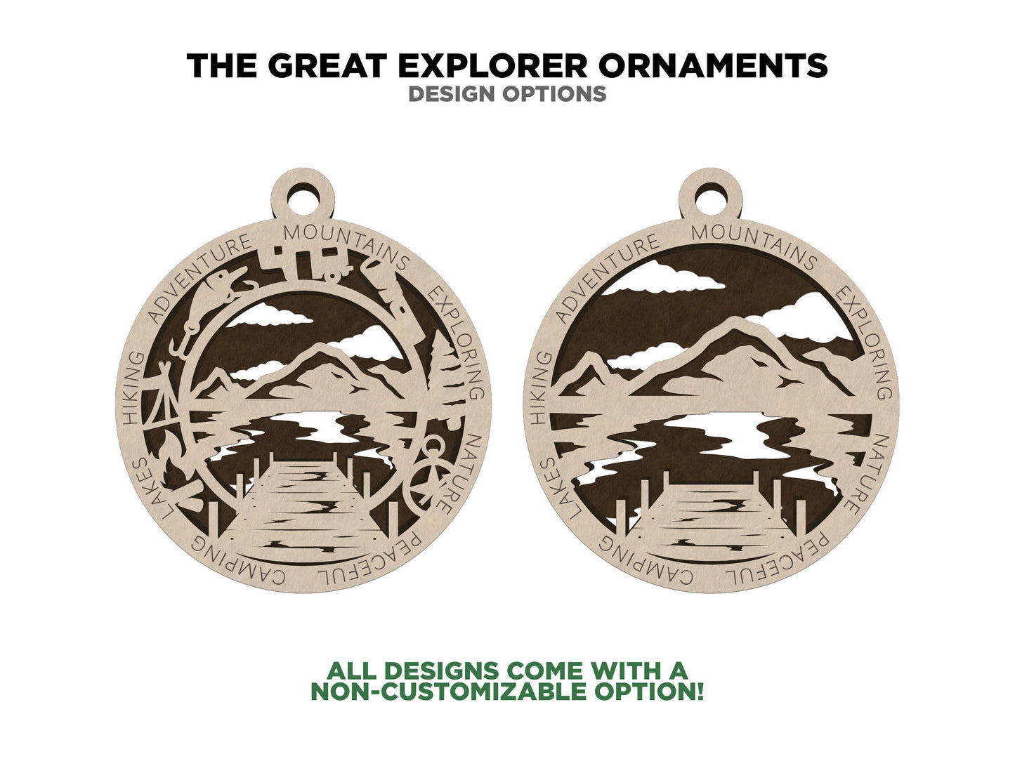 Lake, Cabin, Dock, Mountain Personalized Ornaments | Handcrafted | Wooden | Laser-Cut | Gift