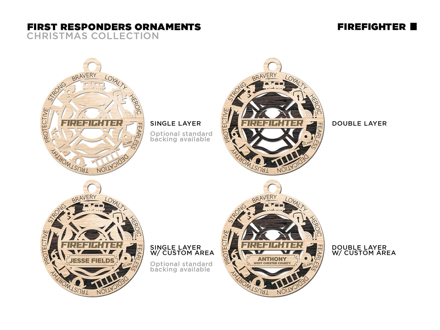 Firefighter Personalized Ornaments | Handcrafted | Wooden | Laser-Cut | Gift