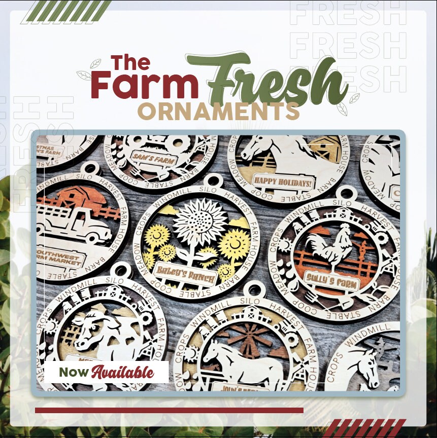 Farm Personalized Ornaments | Handcrafted | Wooden | Laser-Cut | Gift