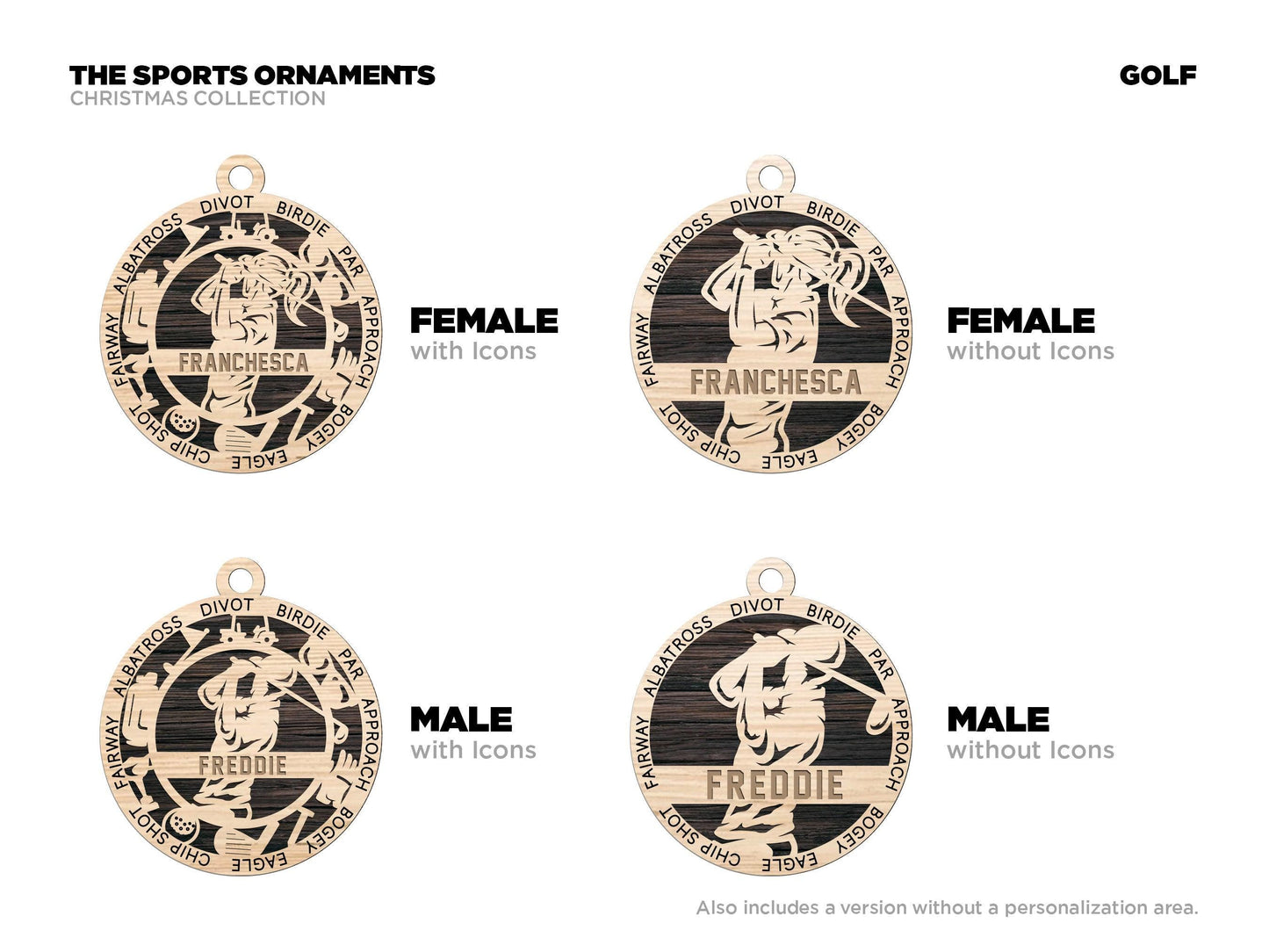 Golf Personalized Ornaments | Handcrafted | Wooden | Laser-Cut | Gift