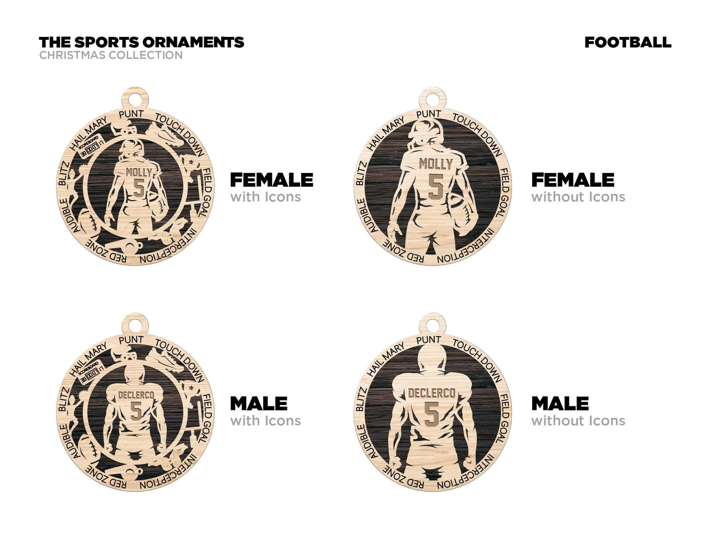 Football Player Personalized Ornaments | Handcrafted | Wooden | Laser-Cut | Gift