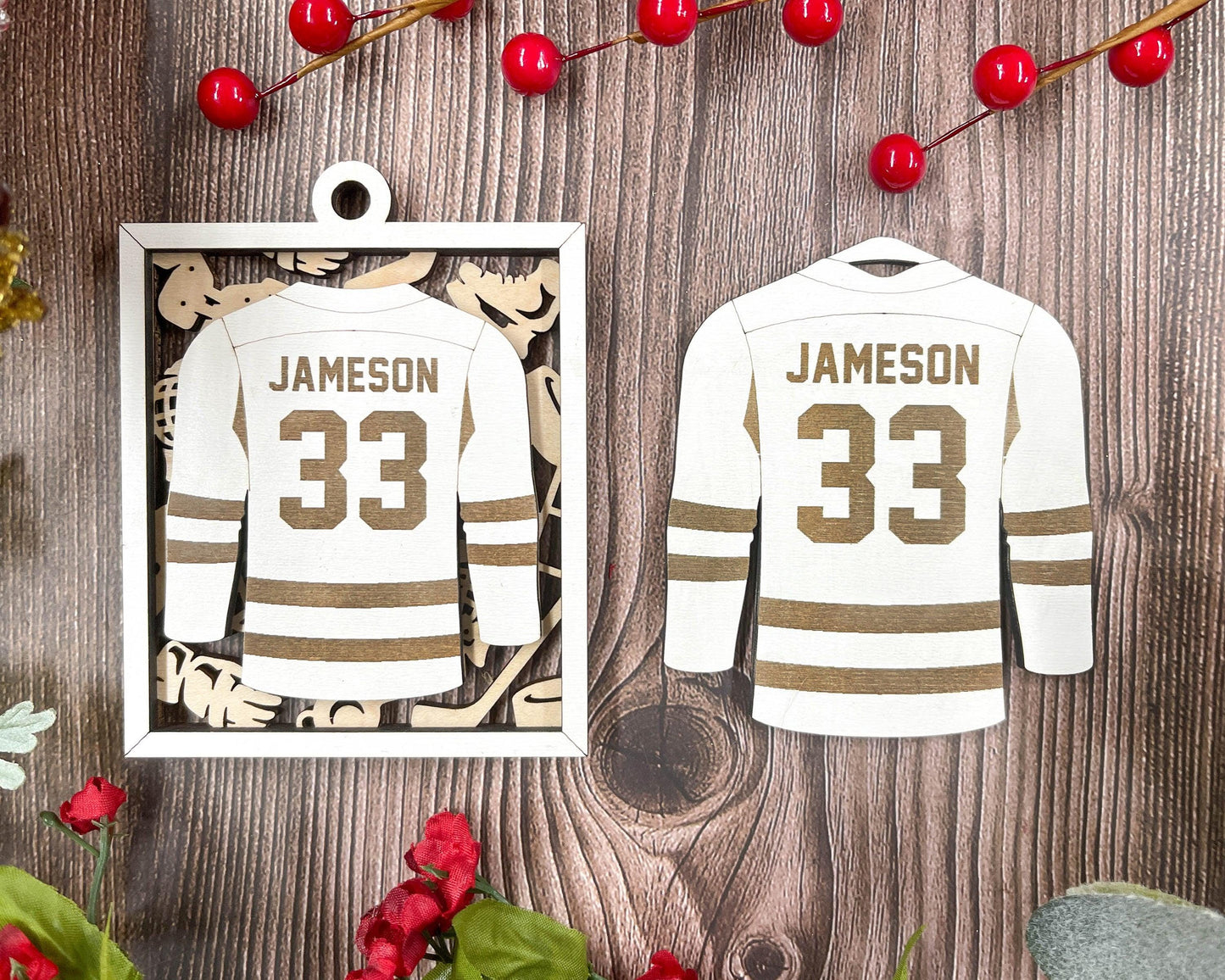 Hockey Jersey Personalized Ornaments | Handcrafted | Wooden | Laser-Cut | Gift