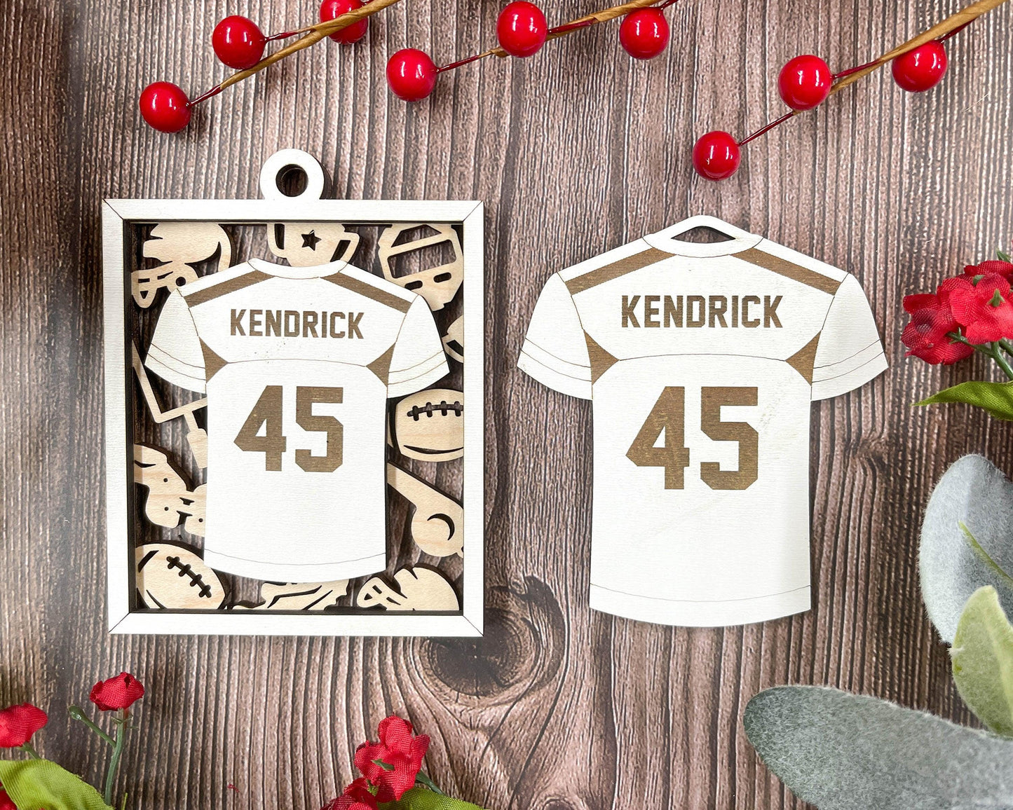 Football Jersey Personalized Ornaments | Handcrafted | Wooden | Laser-Cut | Gift