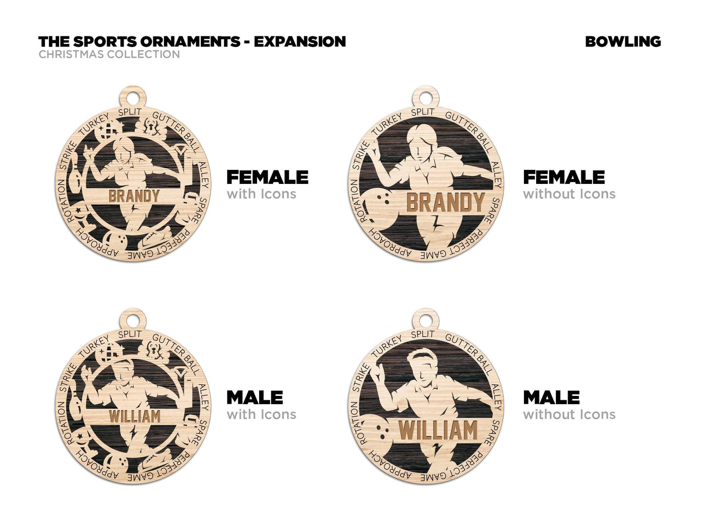 Bowling Personalized Ornaments | Handcrafted | Wooden | Laser-Cut | Gift