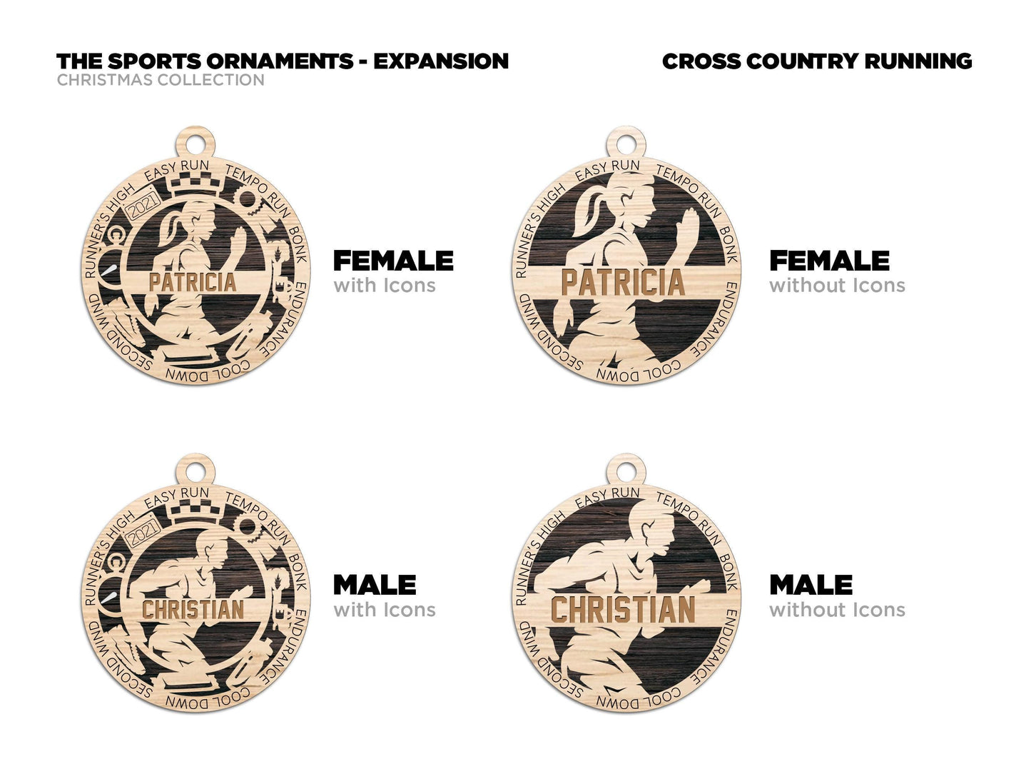 Cross Country Personalized Ornaments | Handcrafted | Wooden | Laser-Cut | Gift