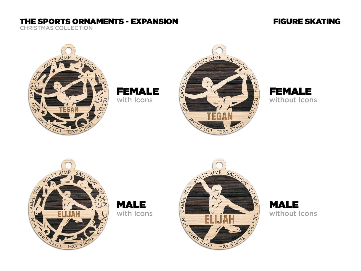 Figure Skating Personalized Ornaments | Handcrafted | Wooden | Laser-Cut | Gift