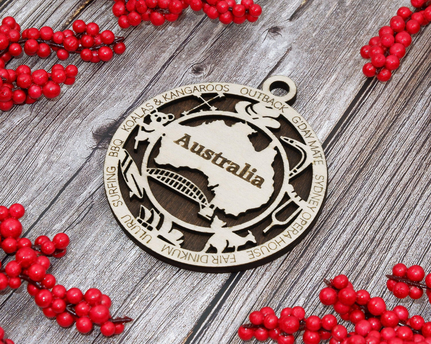 Australia Travel Ornaments Wooden Australia Maps Keepsake Laser Cut Aussie Souvenir Australian Christmas Ornaments Gift