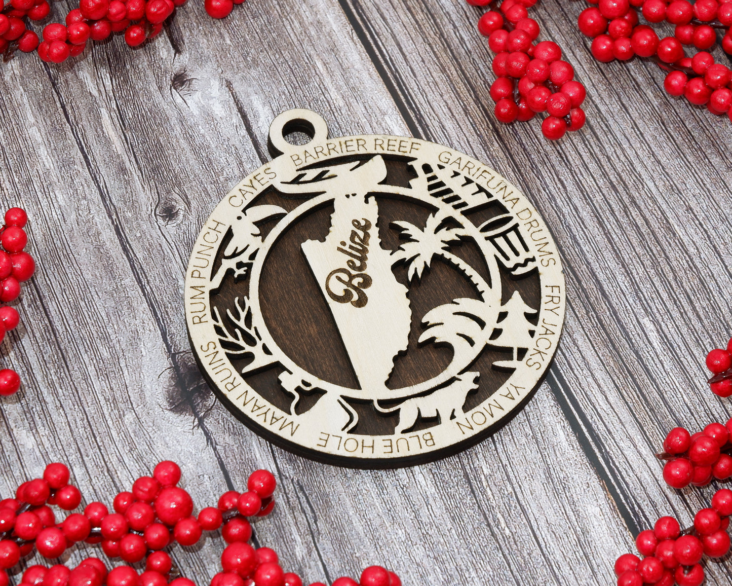 Belize Wood Ornaments ‚Ä¢ Laser Cut Travel Souvenir ‚Ä¢ Belize Gift ‚Ä¢ Barrier Reef Decor ‚Ä¢ Tropical Christmas Ornaments