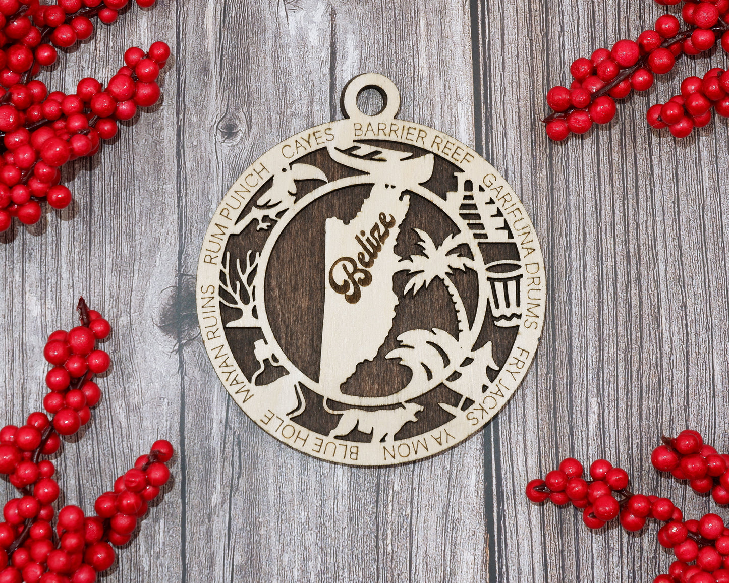 Belize Wood Ornaments ‚Ä¢ Laser Cut Travel Souvenir ‚Ä¢ Belize Gift ‚Ä¢ Barrier Reef Decor ‚Ä¢ Tropical Christmas Ornaments