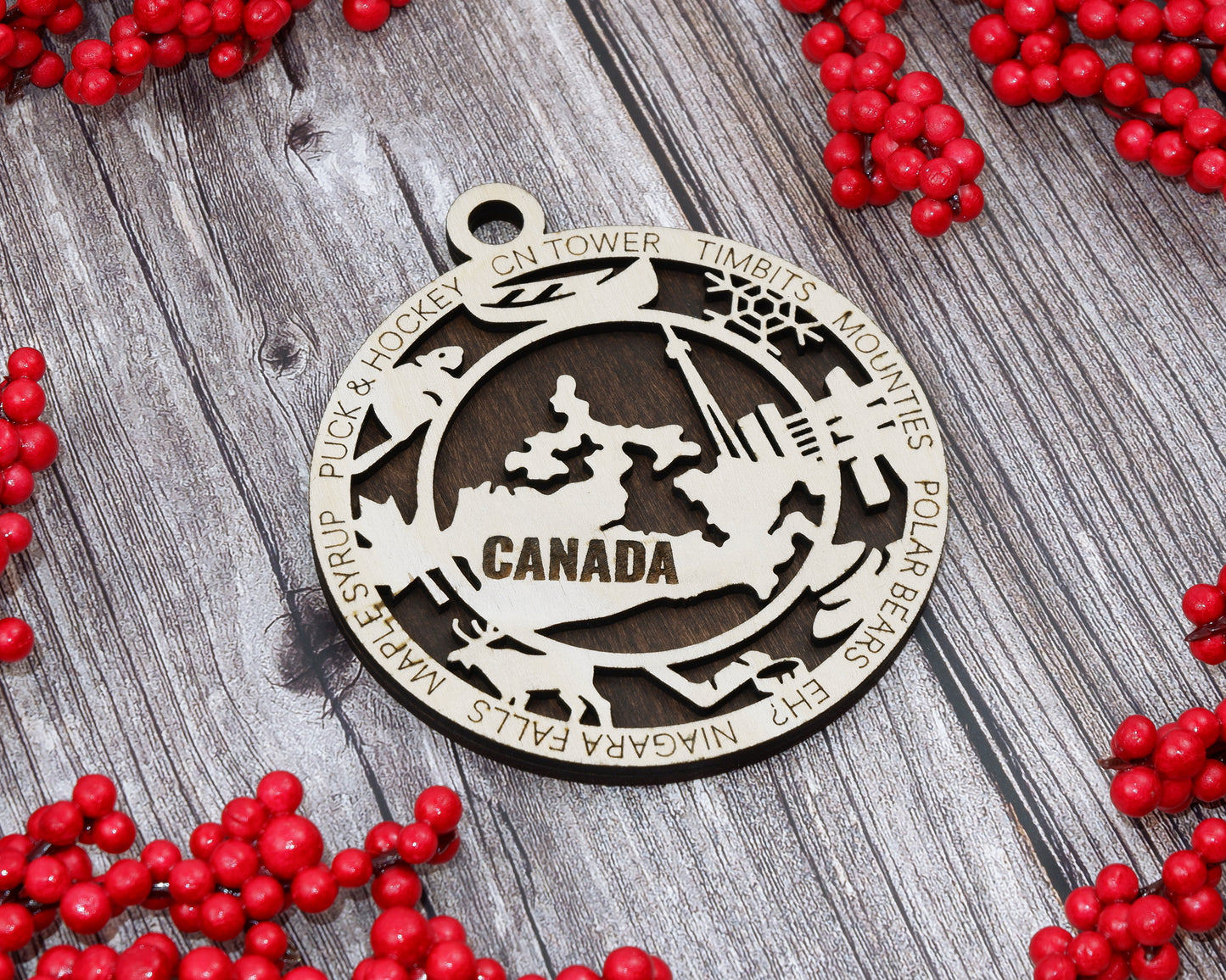 Canada Travel Ornaments ‚Ä¢ Wooden Canada Maps Christmas Ornaments ‚Ä¢ Laser Cut Canadian Souvenir ‚Ä¢ Personalized Canada Gift