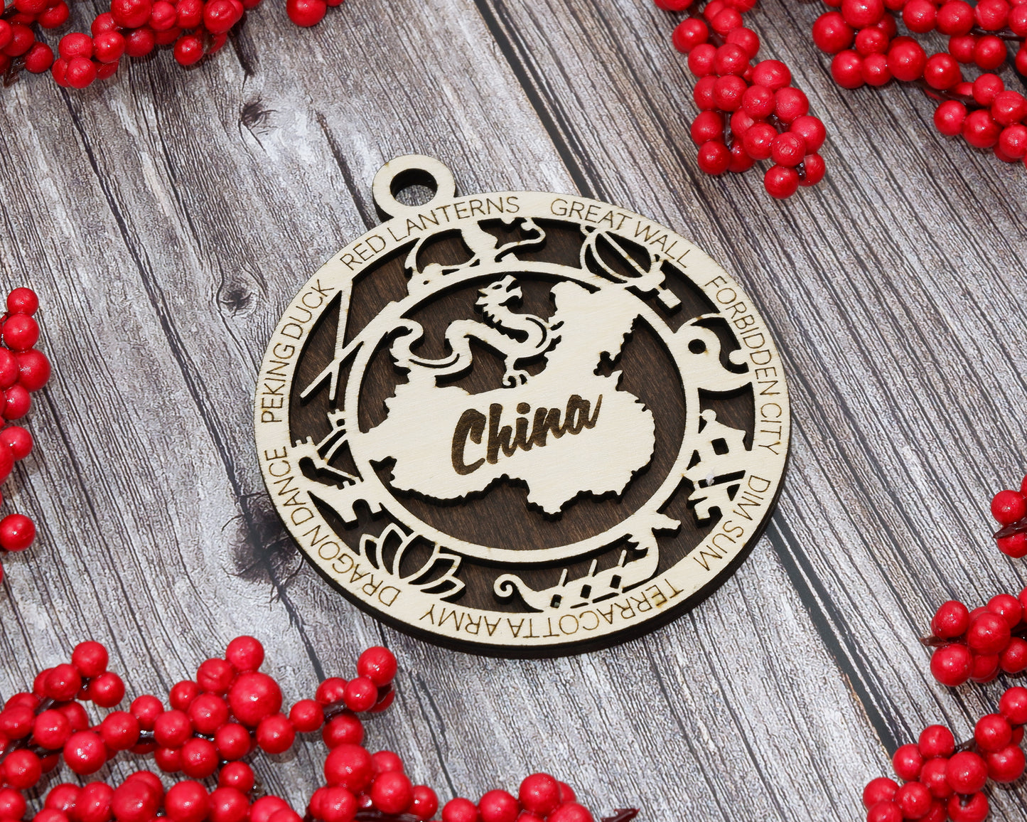 China Travel Ornaments ‚Ä¢ Wooden China Maps Christmas Ornaments ‚Ä¢ Laser Cut Chinese Souvenir ‚Ä¢ Personalized China Gift