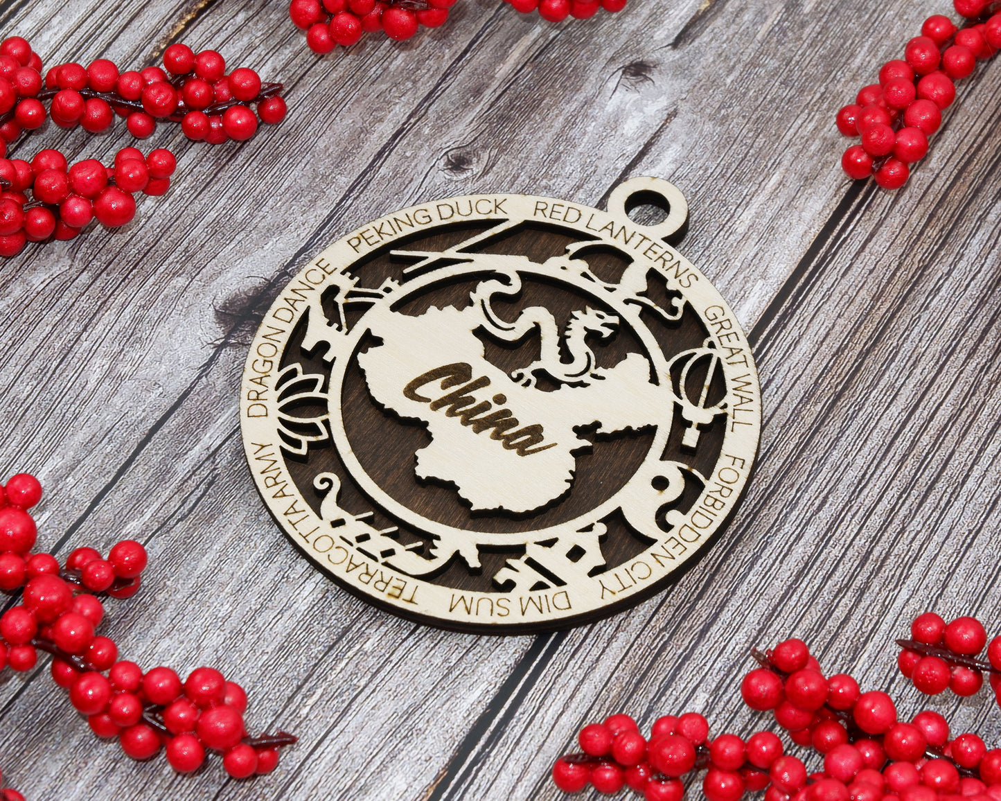 China Travel Ornaments ‚Ä¢ Wooden China Maps Christmas Ornaments ‚Ä¢ Laser Cut Chinese Souvenir ‚Ä¢ Personalized China Gift