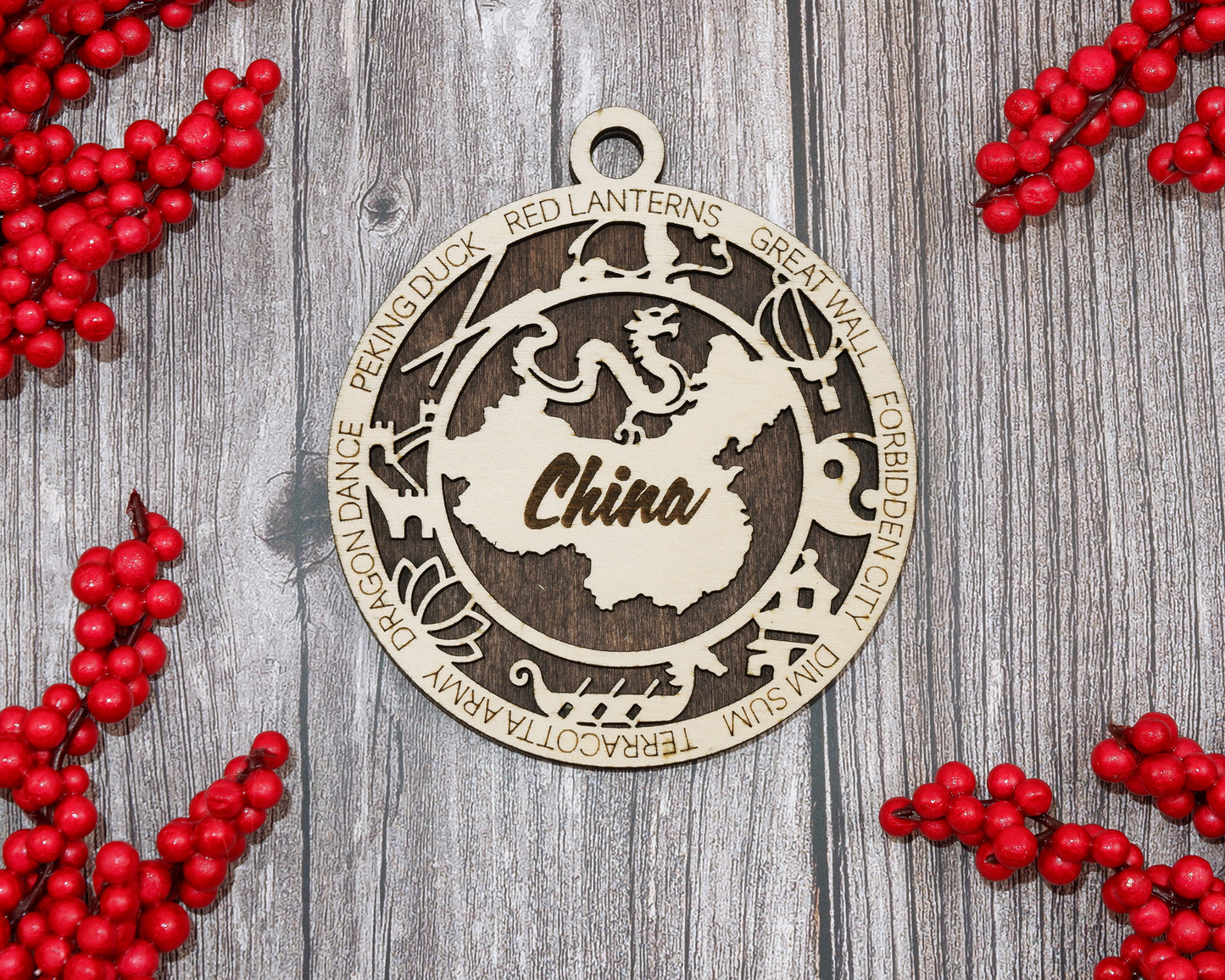 China Travel Ornaments ‚Ä¢ Wooden China Maps Christmas Ornaments ‚Ä¢ Laser Cut Chinese Souvenir ‚Ä¢ Personalized China Gift