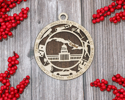 Cuba Travel Ornaments ‚Ä¢ Wooden Cuba Maps Christmas Ornaments ‚Ä¢ Laser Cut Havana Souvenir ‚Ä¢ Cuban Gift for Travelers