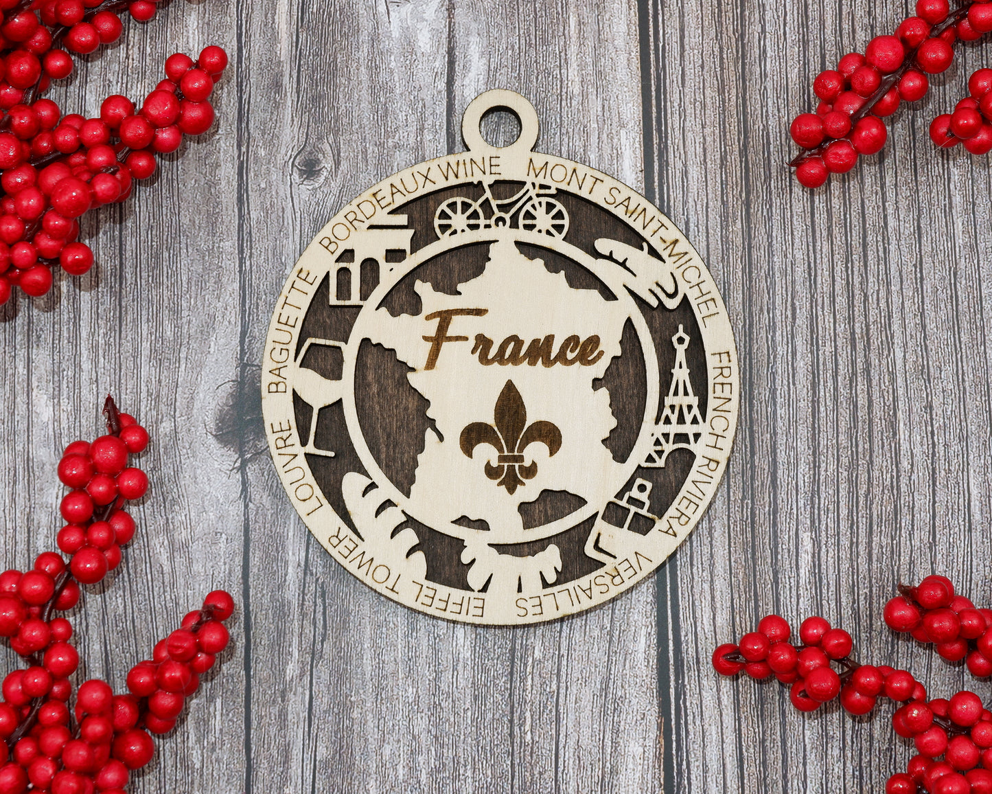 France Travel Ornaments ‚Ä¢ Wooden France Maps Christmas Ornaments ‚Ä¢ Laser Cut French Souvenir ‚Ä¢ Personalized France Gift