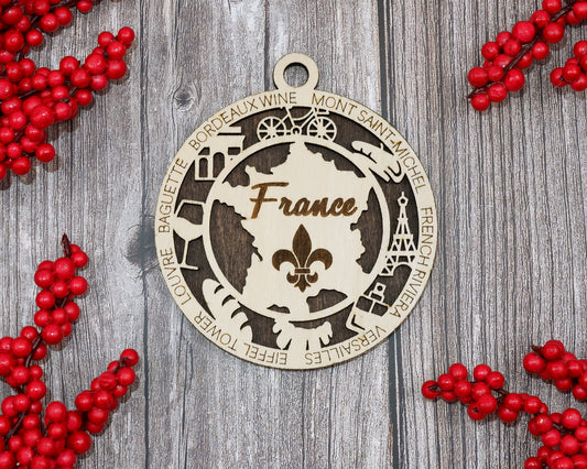 France Travel Ornaments ‚Ä¢ Wooden France Maps Christmas Ornaments ‚Ä¢ Laser Cut French Souvenir ‚Ä¢ Personalized France Gift