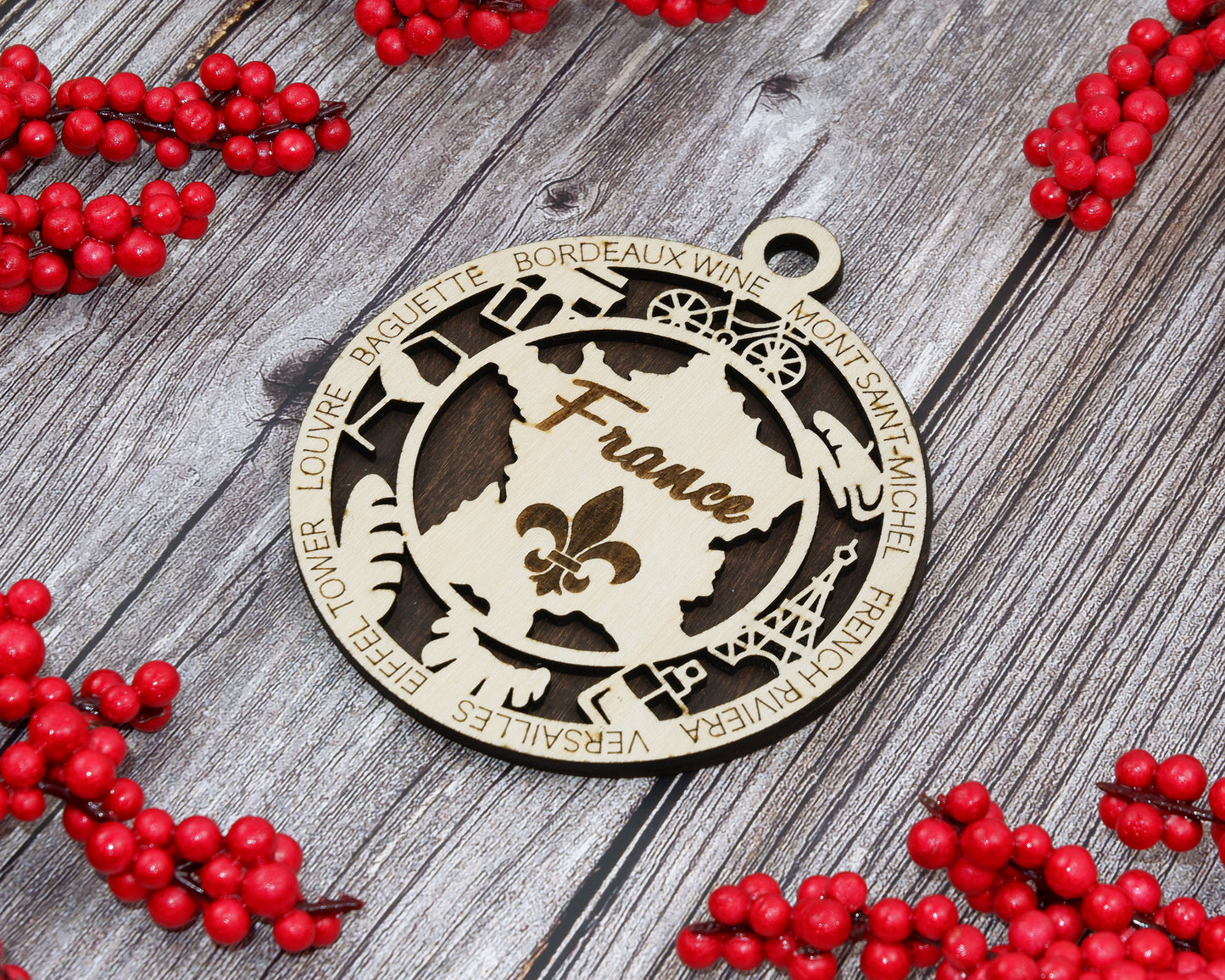 France Travel Ornaments ‚Ä¢ Wooden France Maps Christmas Ornaments ‚Ä¢ Laser Cut French Souvenir ‚Ä¢ Personalized France Gift