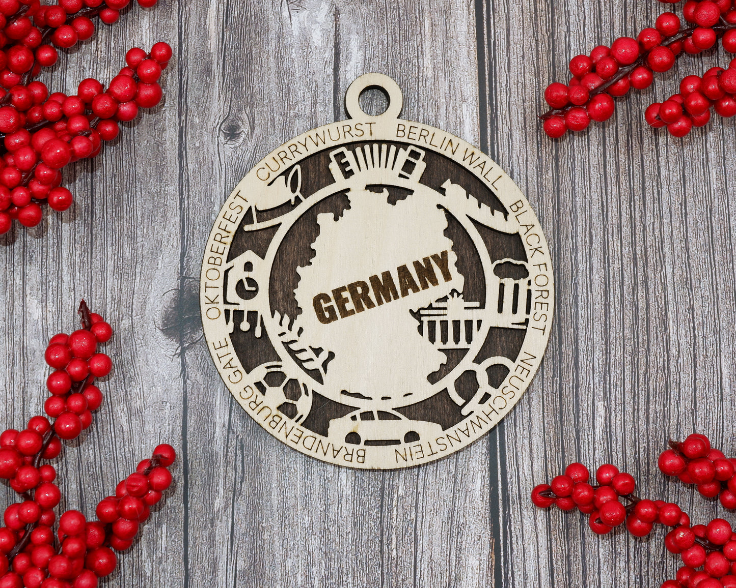 Germany Travel Ornaments ‚Ä¢ Wooden Germany Maps Christmas Ornaments ‚Ä¢ Laser Cut German Souvenir ‚Ä¢ Personalized Germany Gift