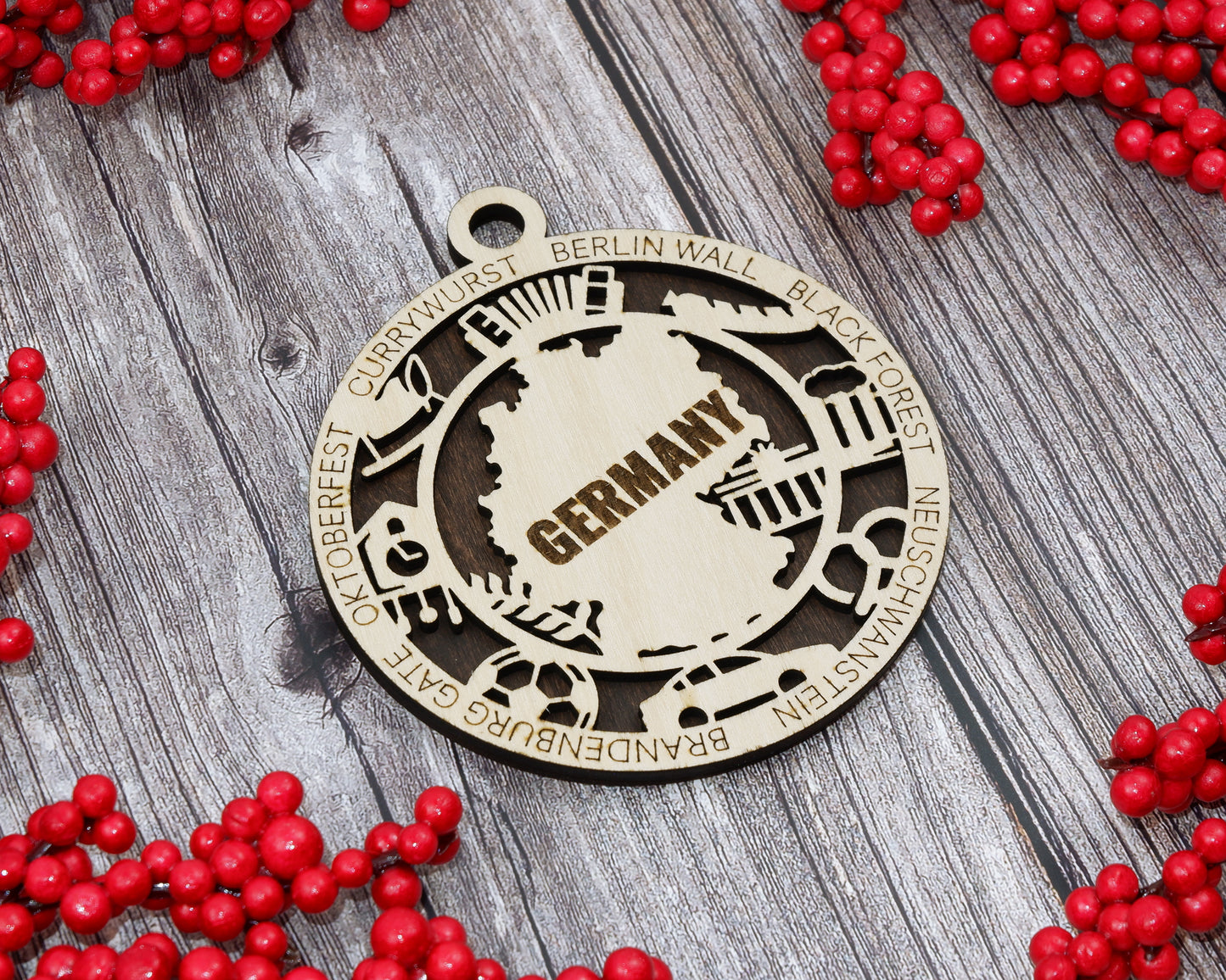 Germany Travel Ornaments ‚Ä¢ Wooden Germany Maps Christmas Ornaments ‚Ä¢ Laser Cut German Souvenir ‚Ä¢ Personalized Germany Gift