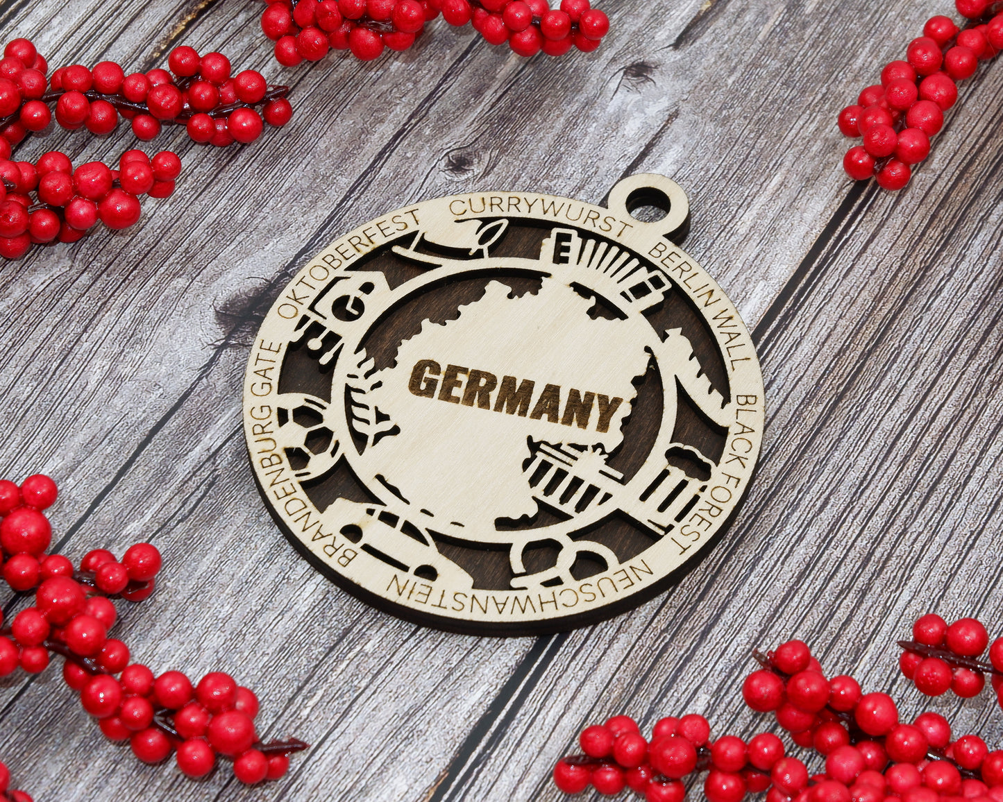 Germany Travel Ornaments ‚Ä¢ Wooden Germany Maps Christmas Ornaments ‚Ä¢ Laser Cut German Souvenir ‚Ä¢ Personalized Germany Gift