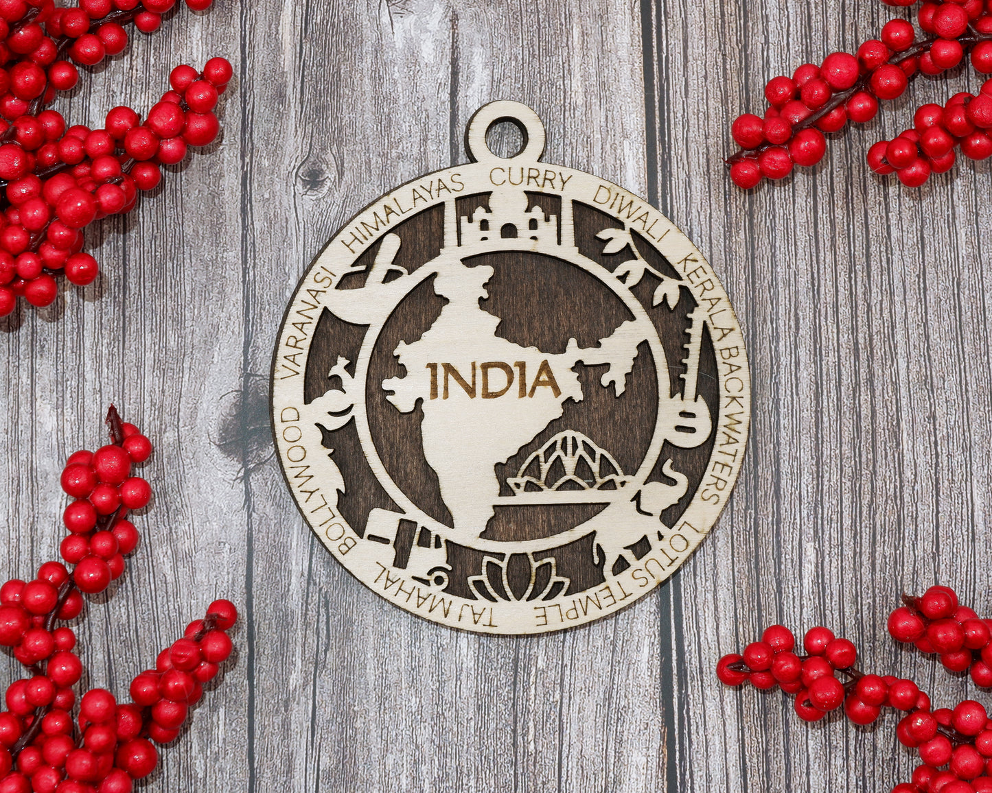 India Travel Ornaments ‚Ä¢ Wooden India Maps Christmas Ornaments ‚Ä¢ Laser Cut Indian Souvenir ‚Ä¢ Personalized India Gift