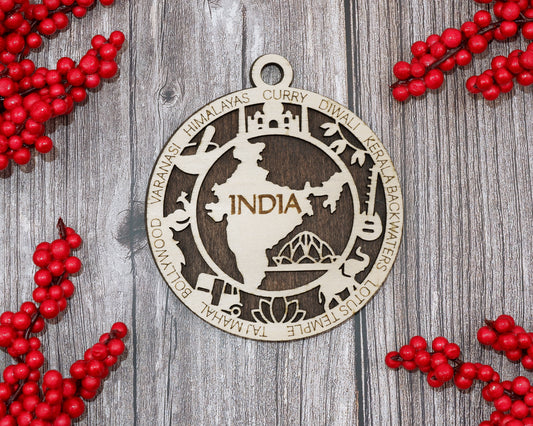 India Travel Ornaments ‚Ä¢ Wooden India Maps Christmas Ornaments ‚Ä¢ Laser Cut Indian Souvenir ‚Ä¢ Personalized India Gift
