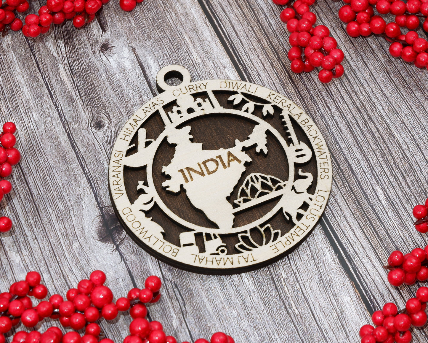 India Travel Ornaments ‚Ä¢ Wooden India Maps Christmas Ornaments ‚Ä¢ Laser Cut Indian Souvenir ‚Ä¢ Personalized India Gift