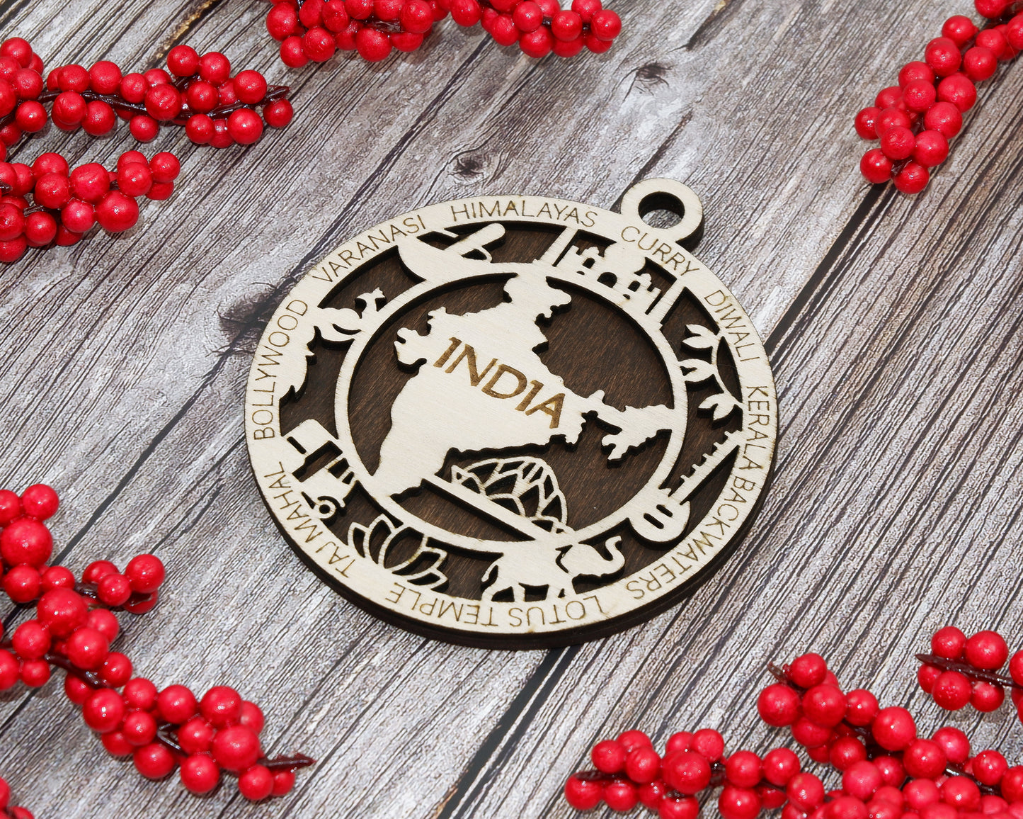India Travel Ornaments ‚Ä¢ Wooden India Maps Christmas Ornaments ‚Ä¢ Laser Cut Indian Souvenir ‚Ä¢ Personalized India Gift