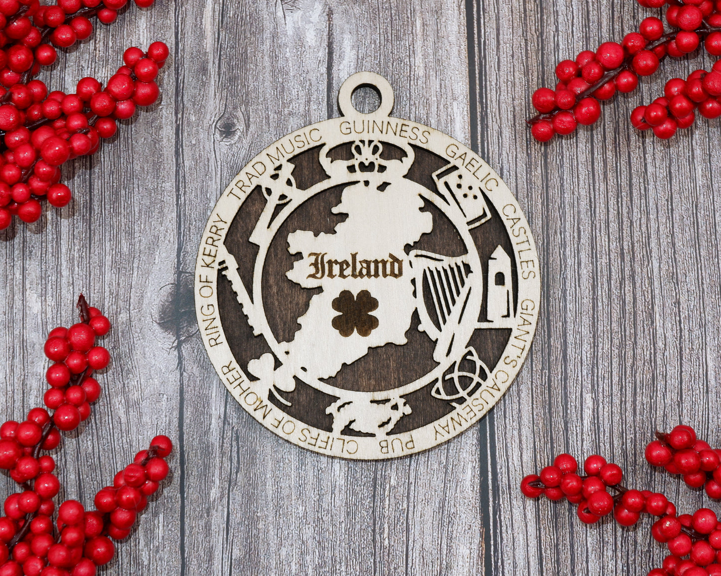 Ireland Travel Ornaments ‚Ä¢ Wooden Ireland Maps Christmas Ornaments ‚Ä¢ Laser Cut Irish Souvenir ‚Ä¢ Personalized Ireland Gift