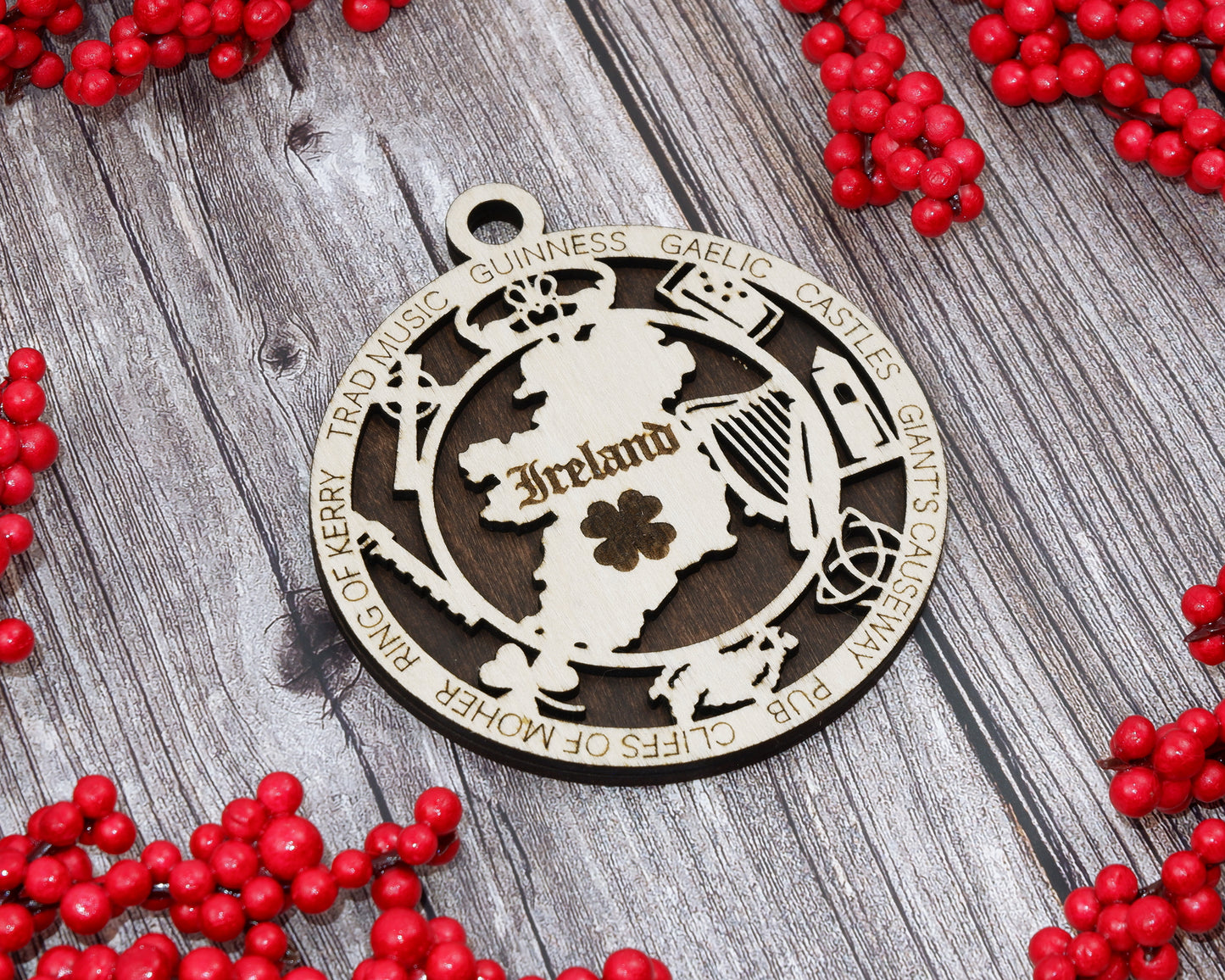 Ireland Travel Ornaments ‚Ä¢ Wooden Ireland Maps Christmas Ornaments ‚Ä¢ Laser Cut Irish Souvenir ‚Ä¢ Personalized Ireland Gift