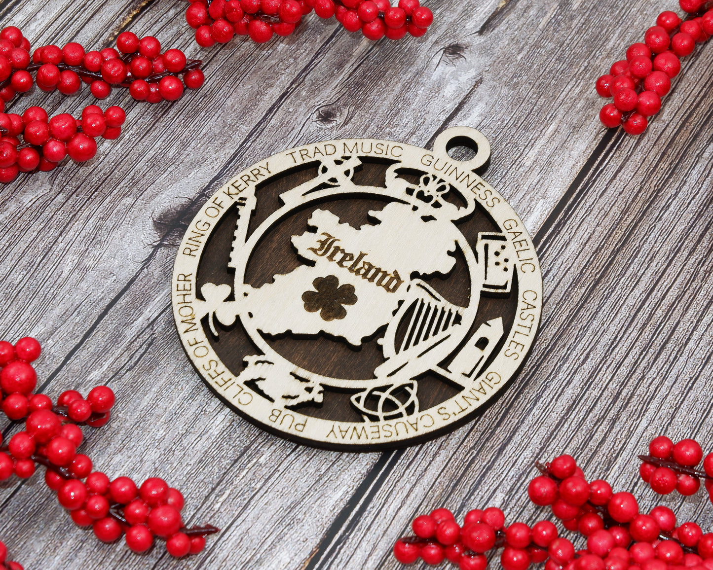 Ireland Travel Ornaments ‚Ä¢ Wooden Ireland Maps Christmas Ornaments ‚Ä¢ Laser Cut Irish Souvenir ‚Ä¢ Personalized Ireland Gift