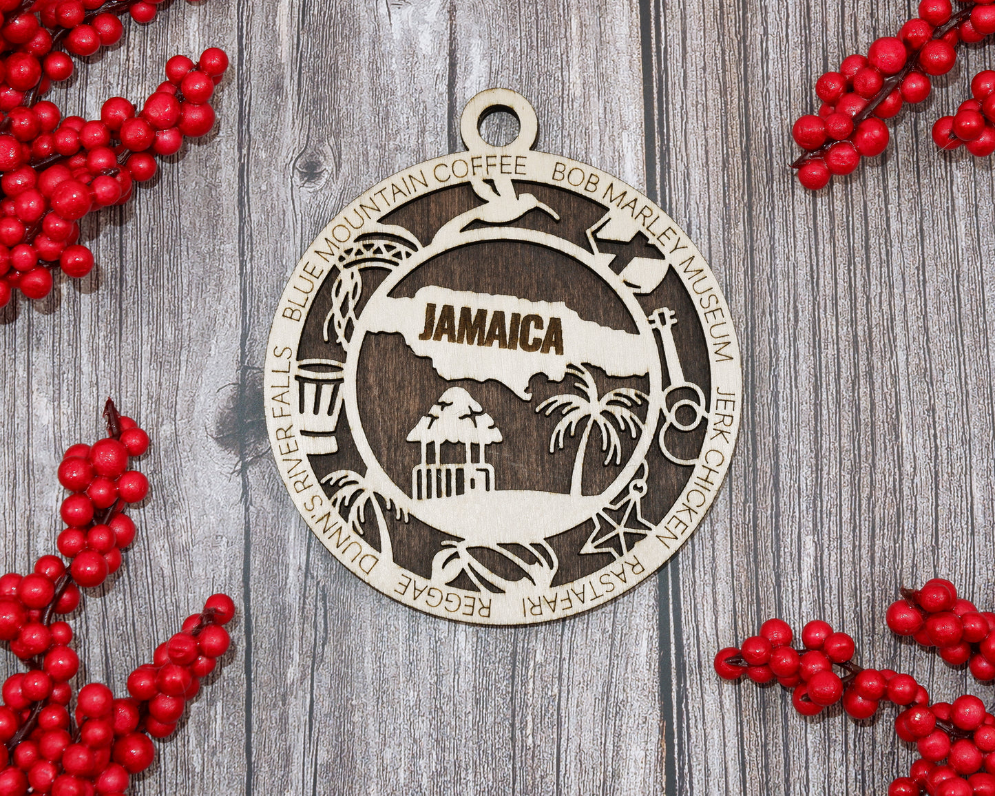 Jamaica Travel Ornaments ‚Ä¢ Wooden Jamaica Maps Christmas Ornaments ‚Ä¢ Laser Cut Jamaican Souvenir ‚Ä¢ Caribbean Keepsake Gift