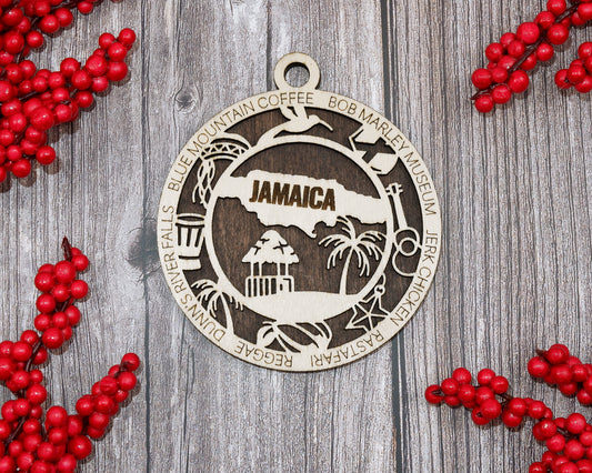 Jamaica Travel Ornaments ‚Ä¢ Wooden Jamaica Maps Christmas Ornaments ‚Ä¢ Laser Cut Jamaican Souvenir ‚Ä¢ Caribbean Keepsake Gift