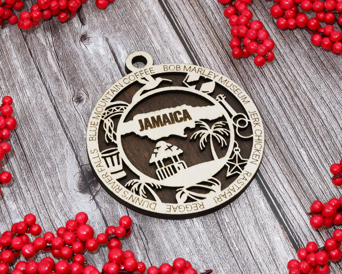 Jamaica Travel Ornaments ‚Ä¢ Wooden Jamaica Maps Christmas Ornaments ‚Ä¢ Laser Cut Jamaican Souvenir ‚Ä¢ Caribbean Keepsake Gift