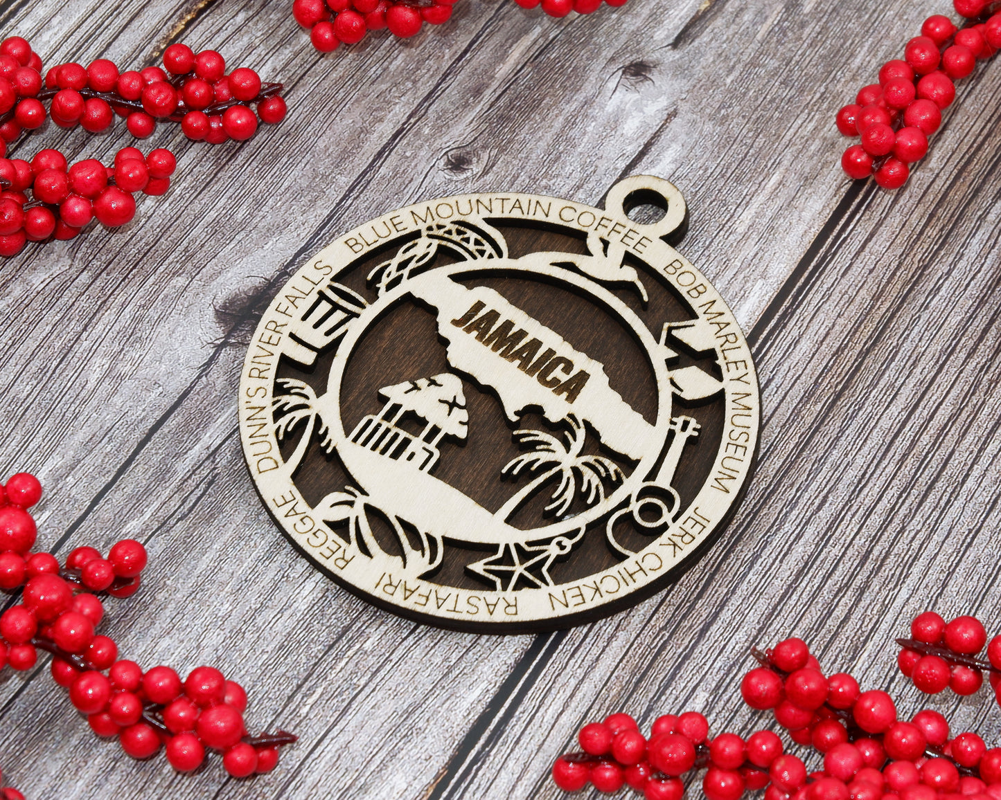 Jamaica Travel Ornaments ‚Ä¢ Wooden Jamaica Maps Christmas Ornaments ‚Ä¢ Laser Cut Jamaican Souvenir ‚Ä¢ Caribbean Keepsake Gift