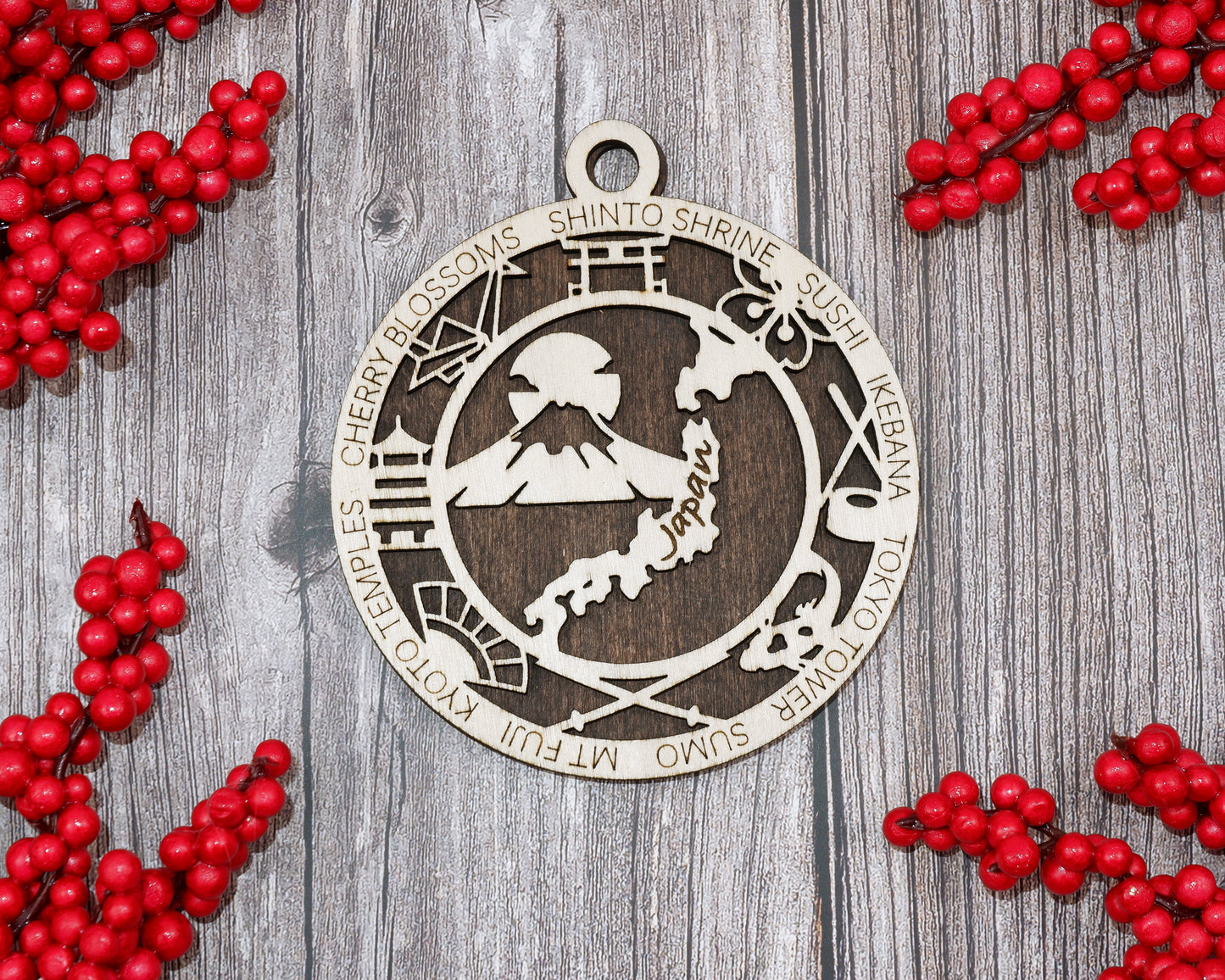 Japan Travel Ornaments ‚Ä¢ Wooden Japan Maps Christmas Ornaments ‚Ä¢ Laser Cut Japanese Souvenir ‚Ä¢ Cultural Japan Gift Decor