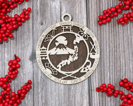 Japan Travel Ornaments ‚Ä¢ Wooden Japan Maps Christmas Ornaments ‚Ä¢ Laser Cut Japanese Souvenir ‚Ä¢ Cultural Japan Gift Decor