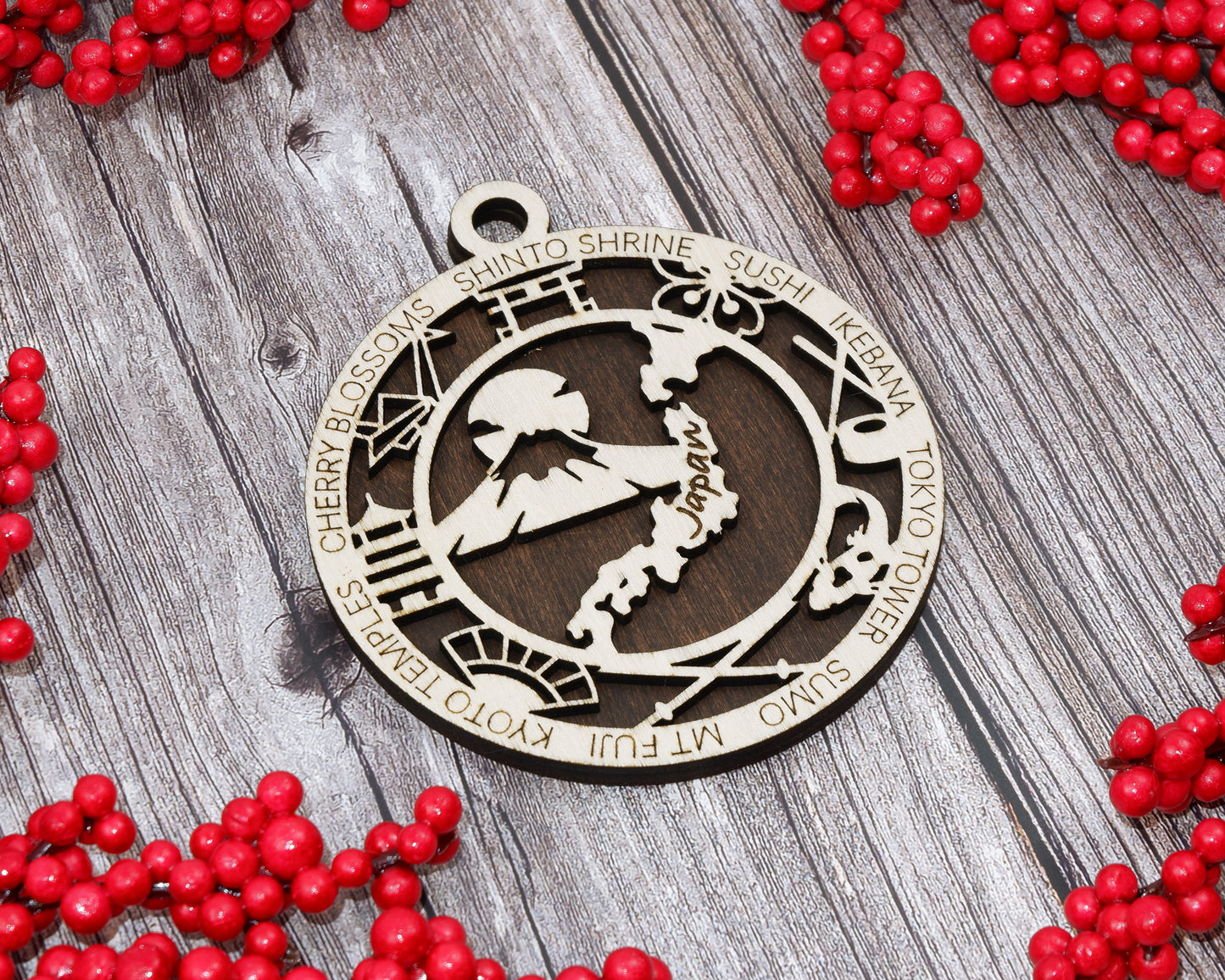 Japan Travel Ornaments ‚Ä¢ Wooden Japan Maps Christmas Ornaments ‚Ä¢ Laser Cut Japanese Souvenir ‚Ä¢ Cultural Japan Gift Decor