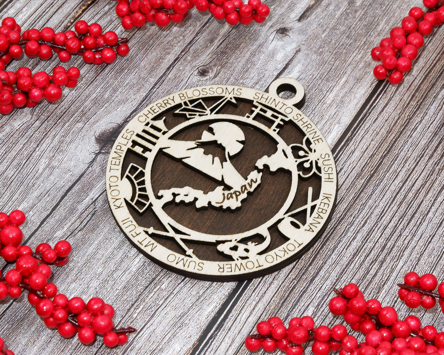 Japan Travel Ornaments ‚Ä¢ Wooden Japan Maps Christmas Ornaments ‚Ä¢ Laser Cut Japanese Souvenir ‚Ä¢ Cultural Japan Gift Decor