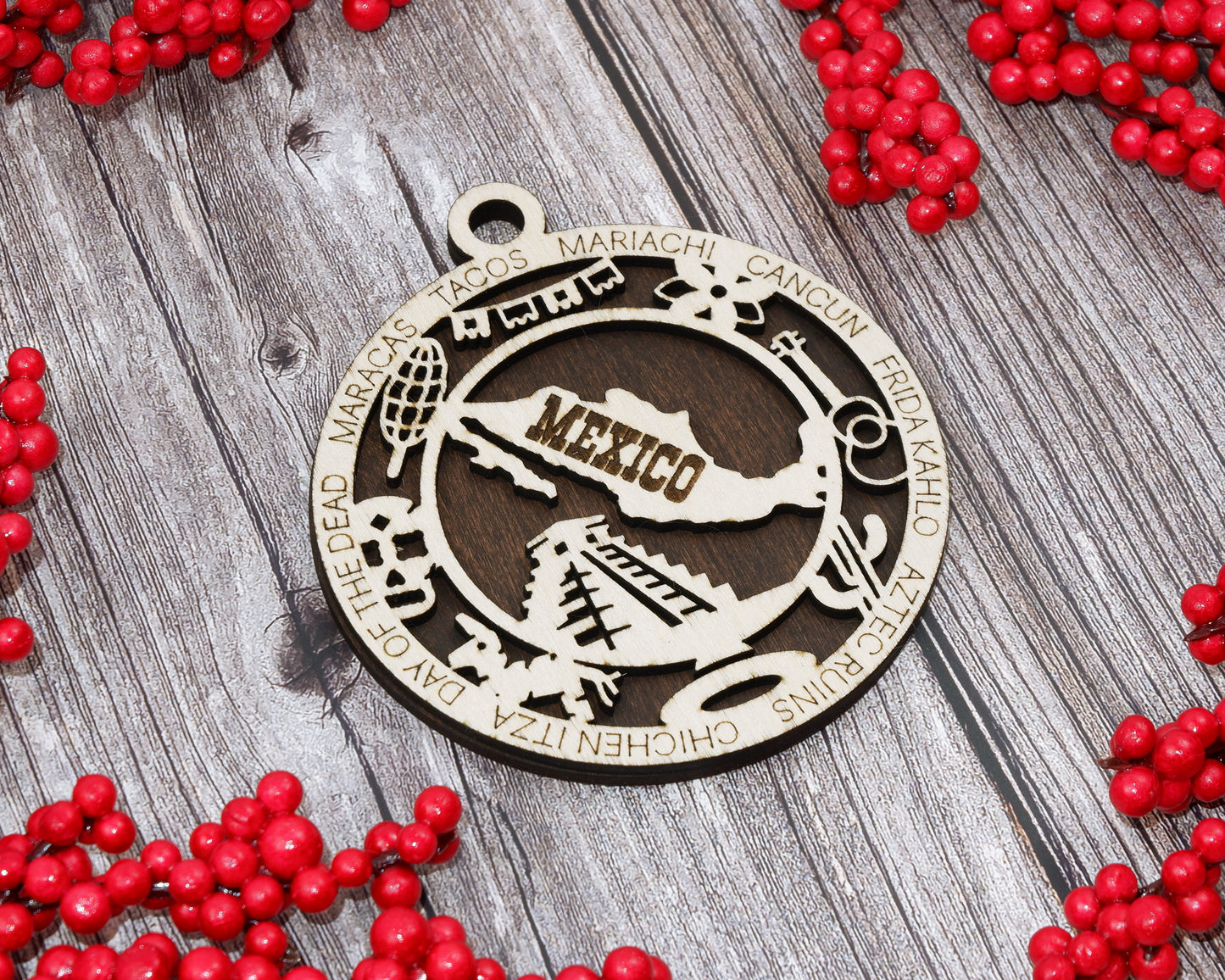 Mexico Travel Ornaments ‚Ä¢ Wooden Mexico Maps Christmas Ornaments ‚Ä¢ Laser Cut Mexican Souvenir ‚Ä¢ Cultural Mexico Gift Decor