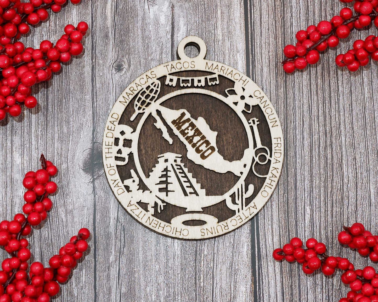 Mexico Travel Ornaments ‚Ä¢ Wooden Mexico Maps Christmas Ornaments ‚Ä¢ Laser Cut Mexican Souvenir ‚Ä¢ Cultural Mexico Gift Decor