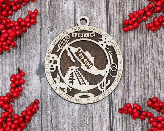 Mexico Travel Ornaments ‚Ä¢ Wooden Mexico Maps Christmas Ornaments ‚Ä¢ Laser Cut Mexican Souvenir ‚Ä¢ Cultural Mexico Gift Decor