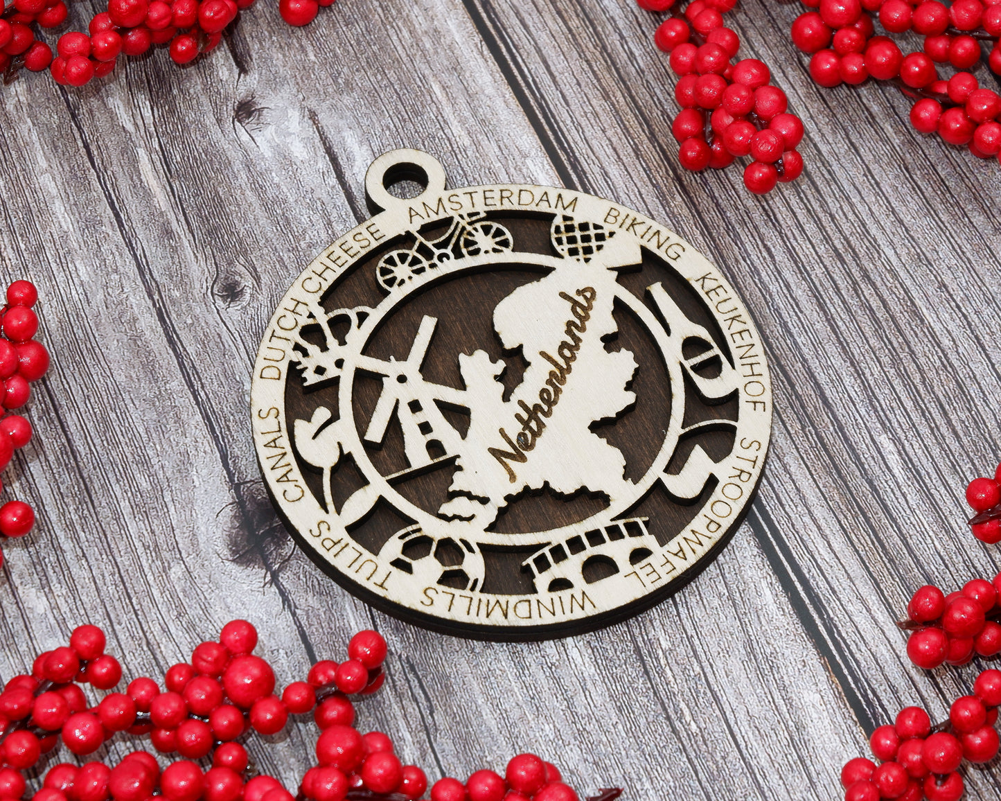 Netherlands Travel Ornaments ‚Ä¢ Wooden Netherlands Maps Christmas Ornaments ‚Ä¢ Laser Cut Dutch Souvenir ‚Ä¢ Holland Gift Decor