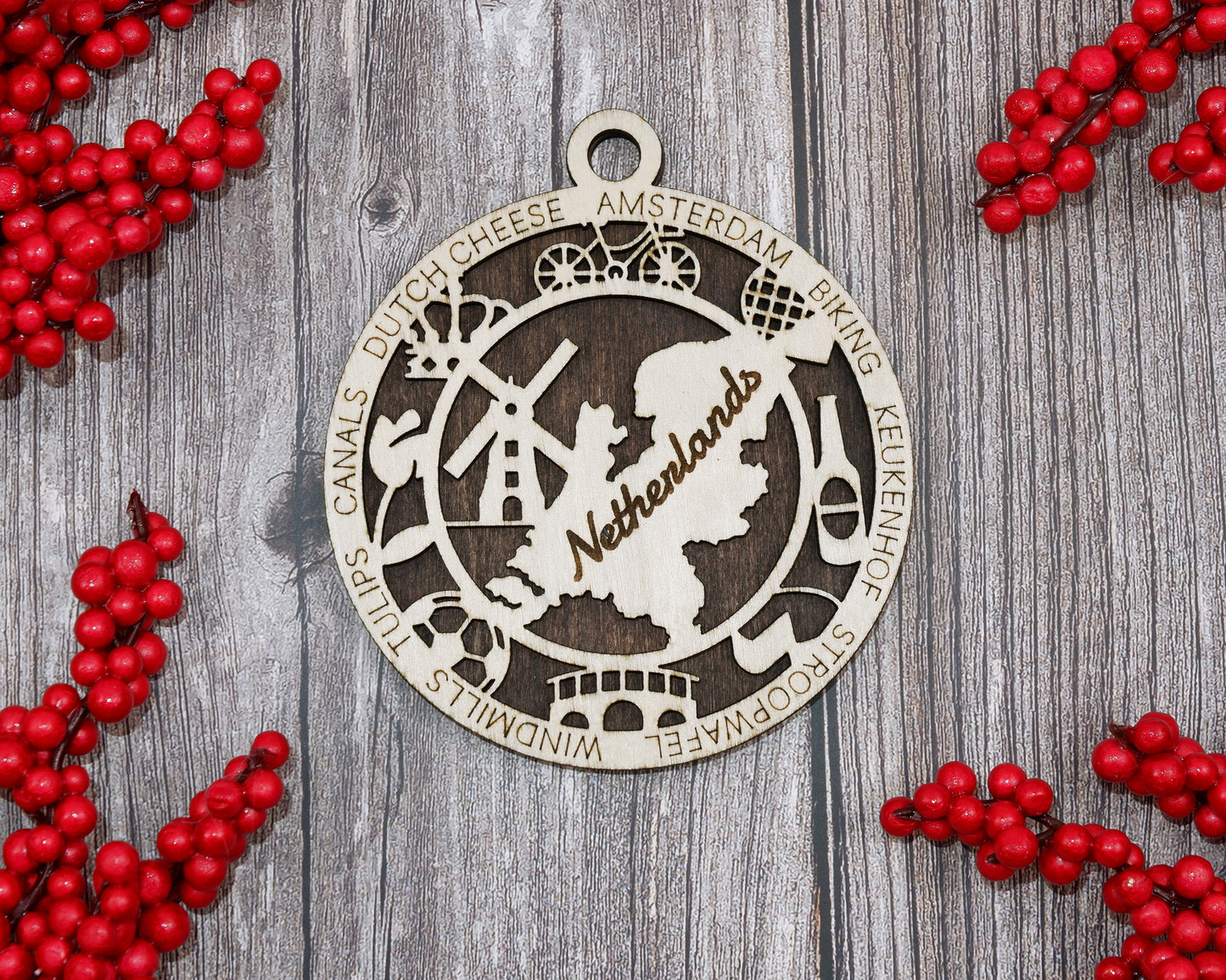 Netherlands Travel Ornaments ‚Ä¢ Wooden Netherlands Maps Christmas Ornaments ‚Ä¢ Laser Cut Dutch Souvenir ‚Ä¢ Holland Gift Decor