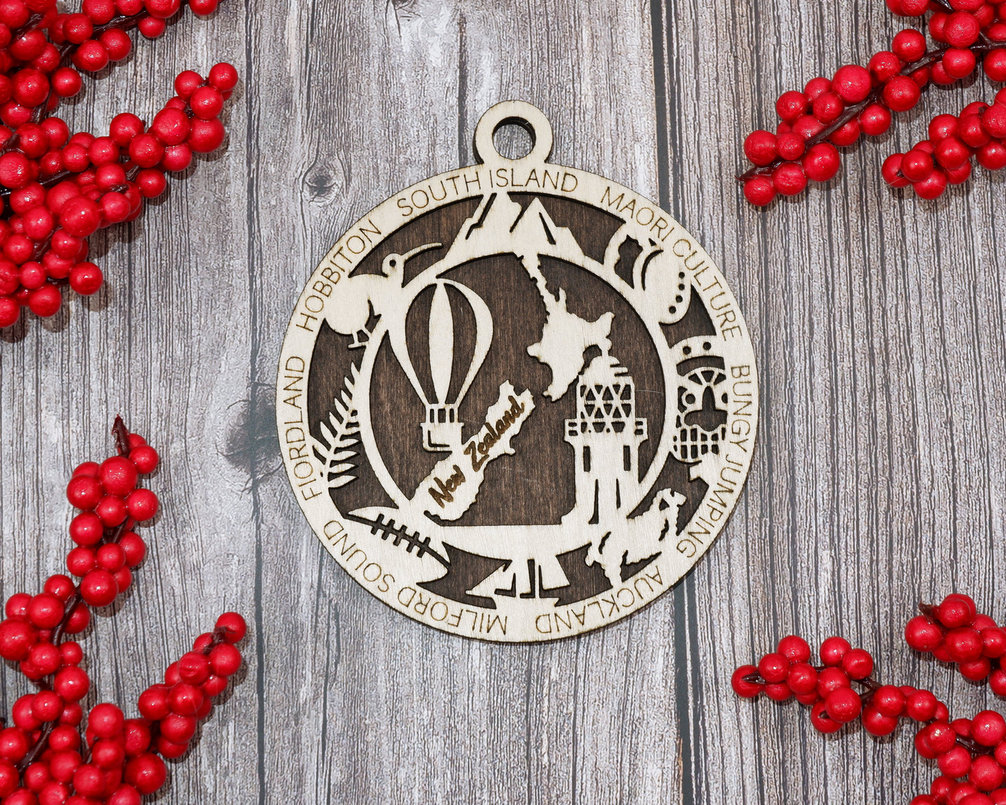 New Zealand Travel Ornaments ‚Ä¢ Wooden NZ Maps Christmas Ornaments ‚Ä¢ Laser Cut New Zealand Souvenir ‚Ä¢ Kiwi Gift Decor