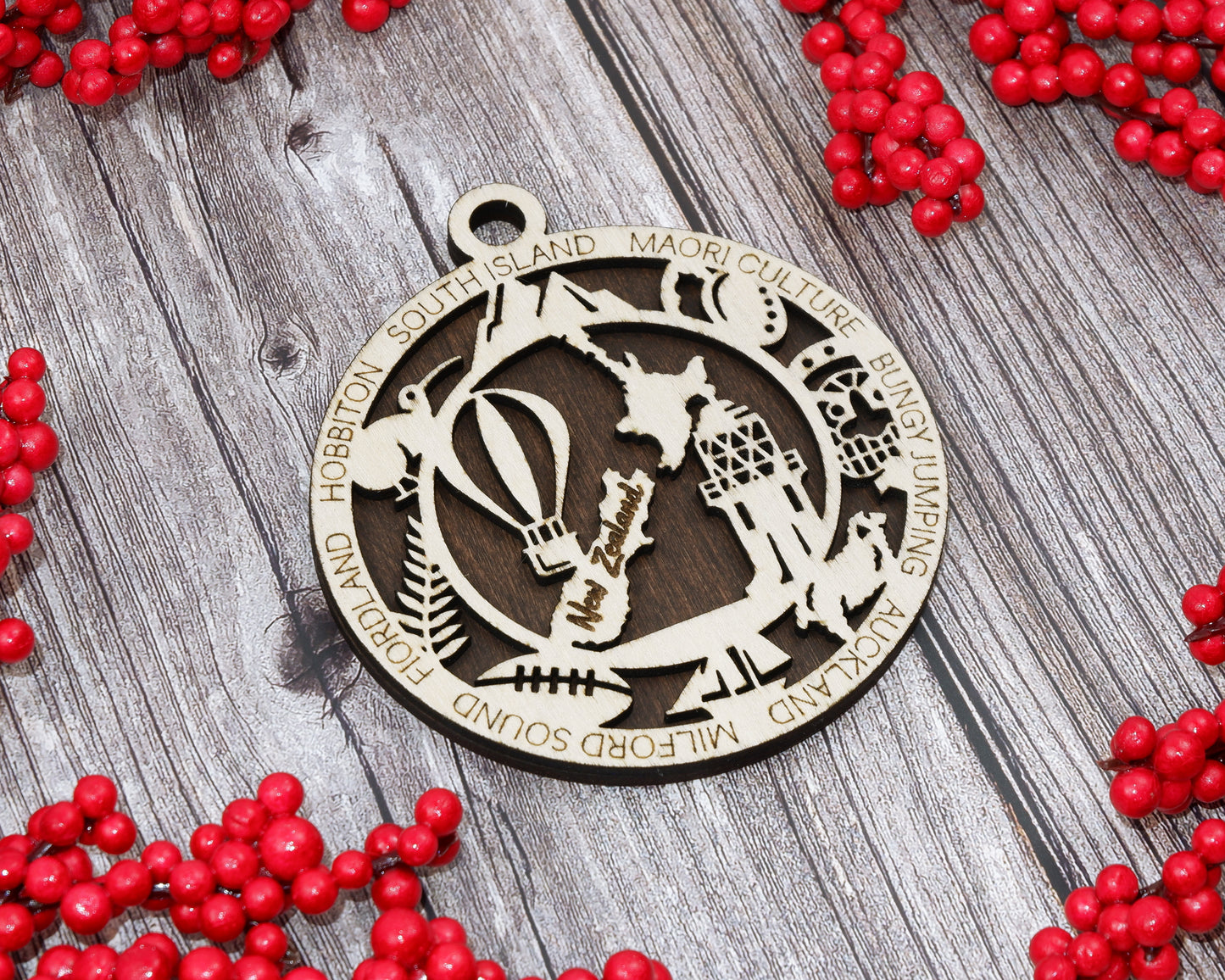 New Zealand Travel Ornaments ‚Ä¢ Wooden NZ Maps Christmas Ornaments ‚Ä¢ Laser Cut New Zealand Souvenir ‚Ä¢ Kiwi Gift Decor