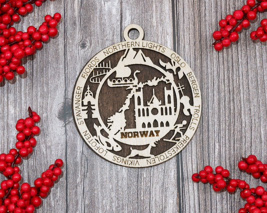 Norway Travel Ornaments ‚Ä¢ Wooden Norway Maps Christmas Ornaments ‚Ä¢ Laser Cut Norwegian Souvenir ‚Ä¢ Nordic Gift Decor